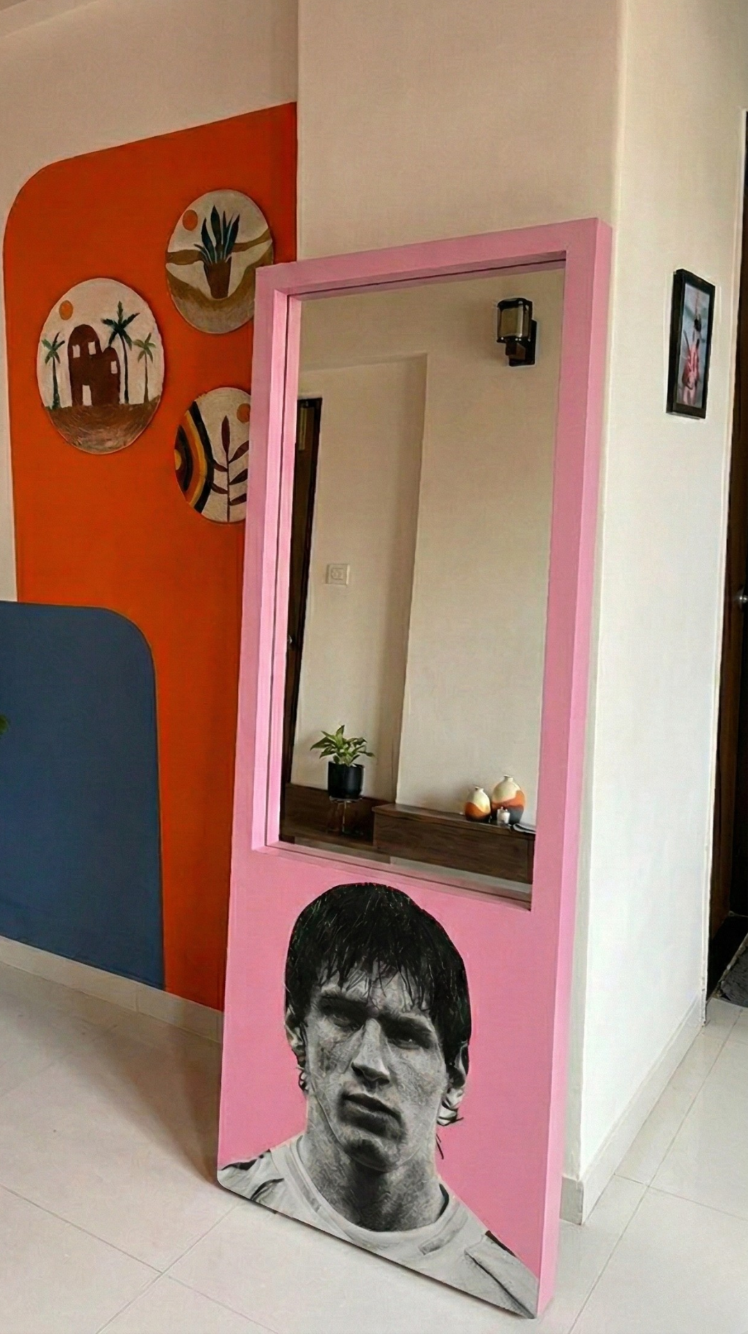 LookWithin-  Wall Mirror With Messi Inspired Frame - Pink