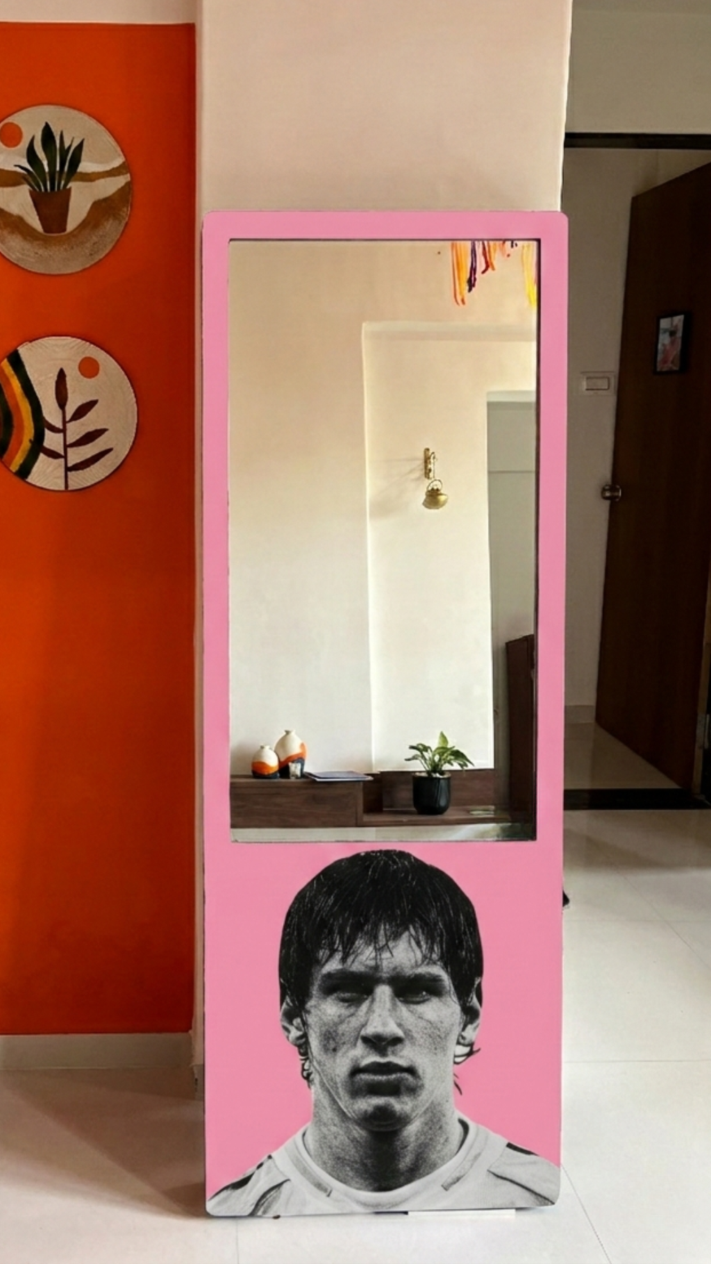 LookWithin-  Wall Mirror With Messi Inspired Frame - Pink
