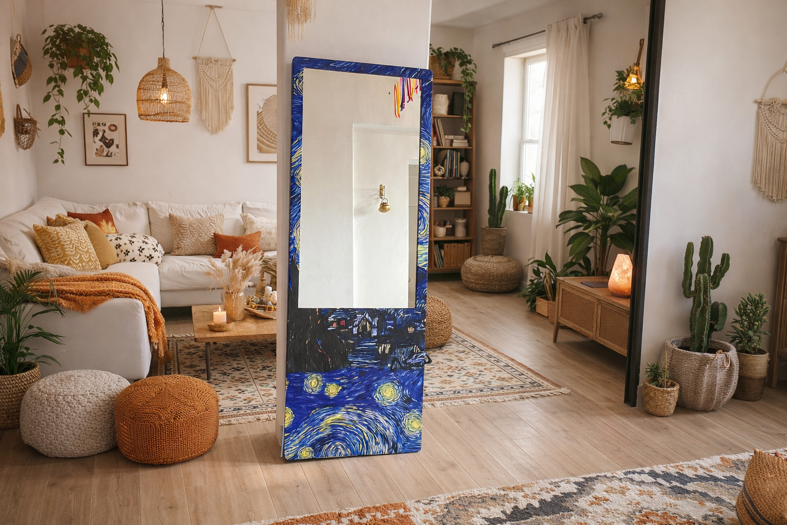 LookWithin - Wall Mirror With Van Gogh's Starry Night Inspired Frame