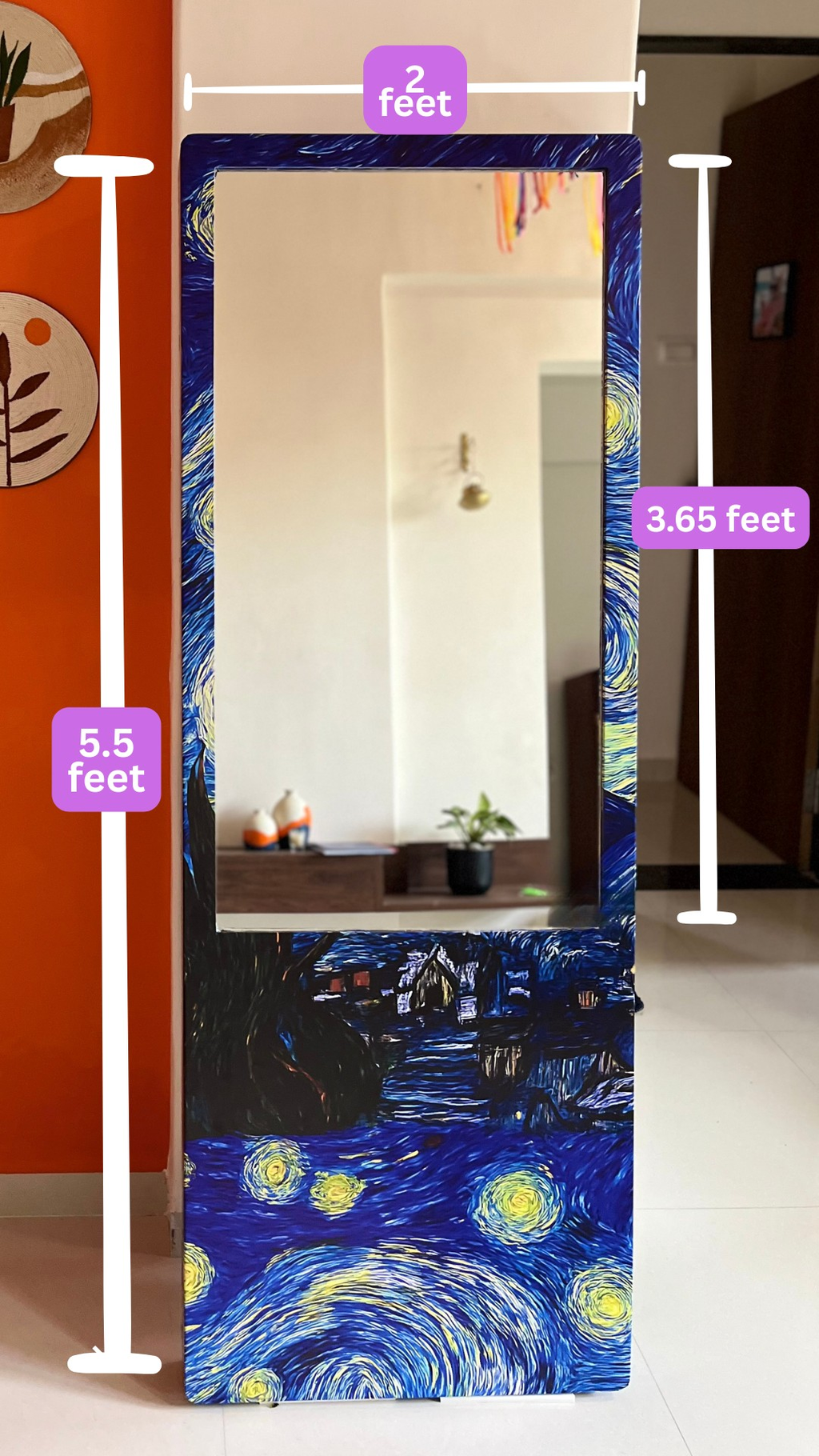 LookWithin - Wall Mirror With Van Gogh's Starry Night Inspired Frame