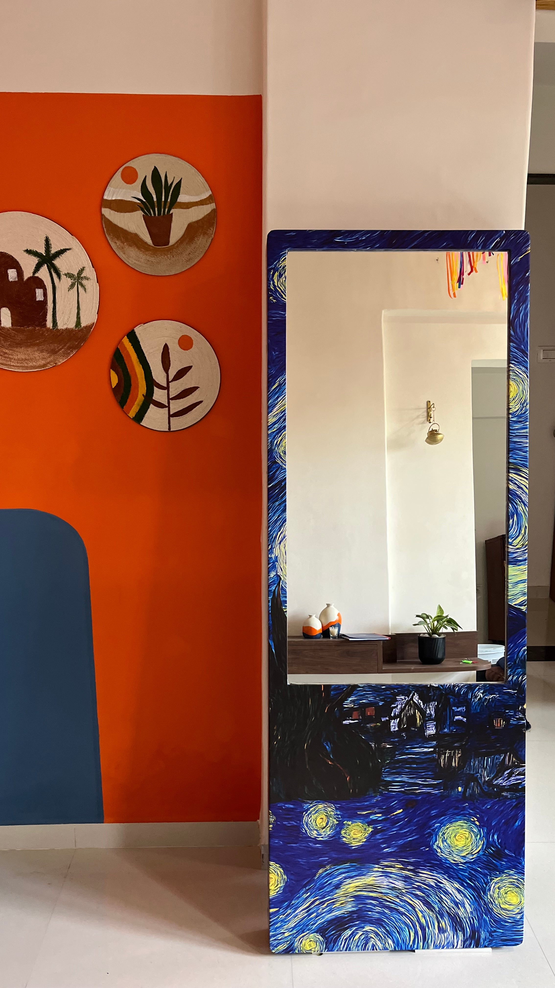 LookWithin - Wall Mirror With Van Gogh's Starry Night Inspired Frame