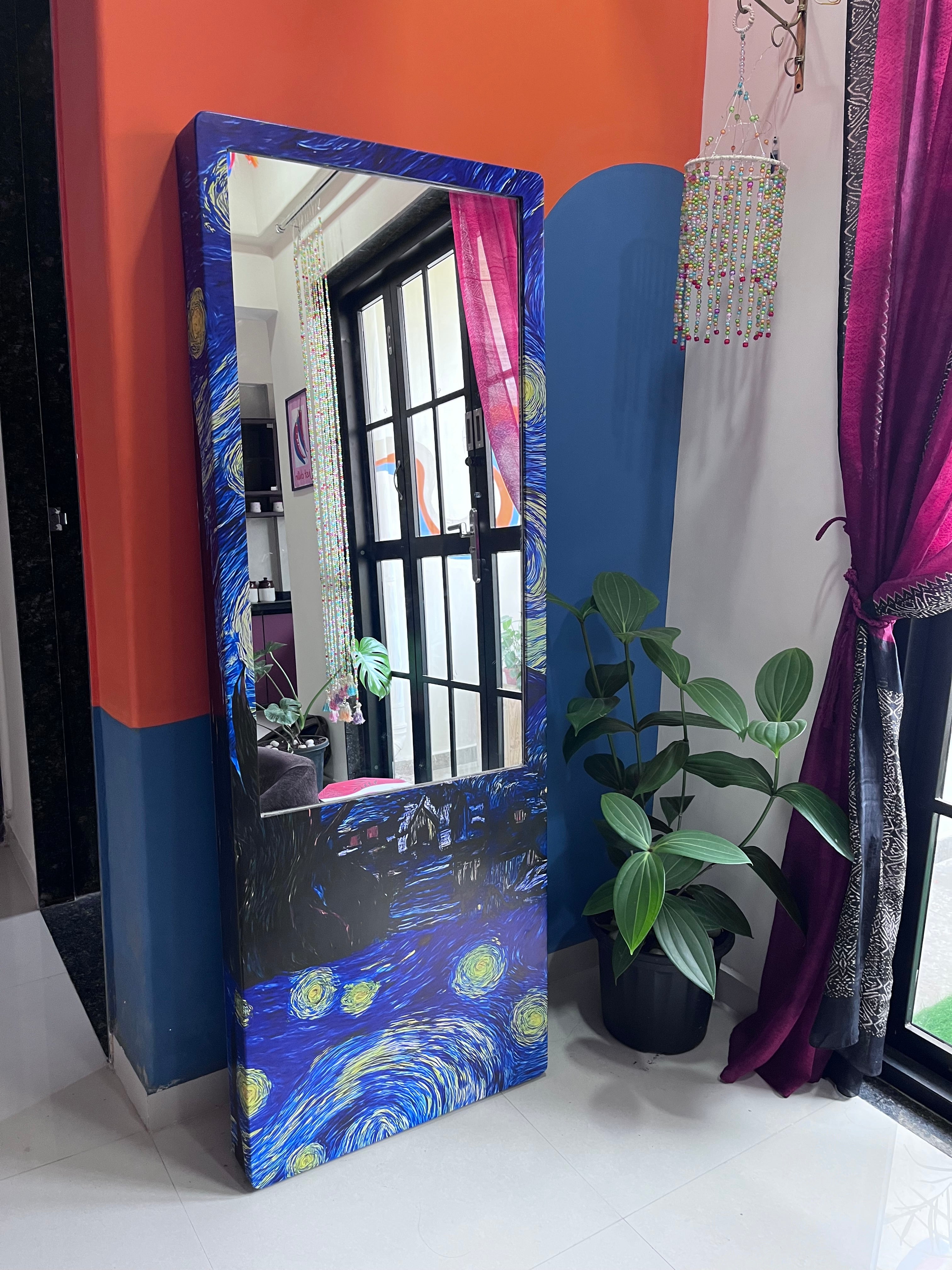 LookWithin - Wall Mirror With Van Gogh's Starry Night Inspired Frame